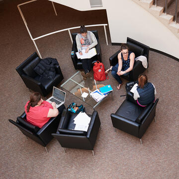 students sitting in a group at Kendrick Lounge