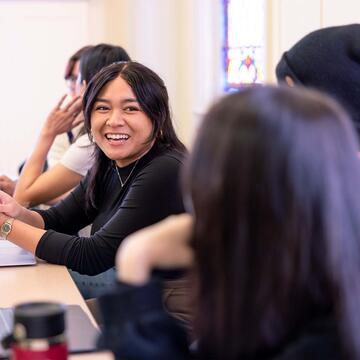 Student smiling in class