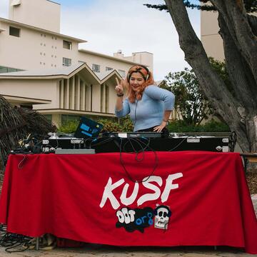 USF student disc jockeying at an event on campus