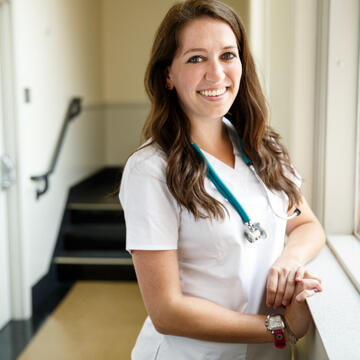 Nursing student smiling.