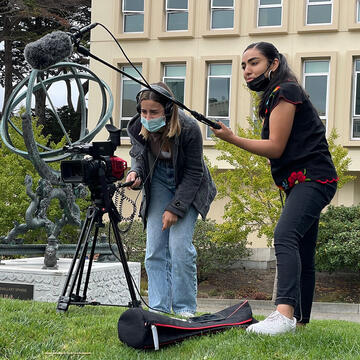 USF students filming on campus