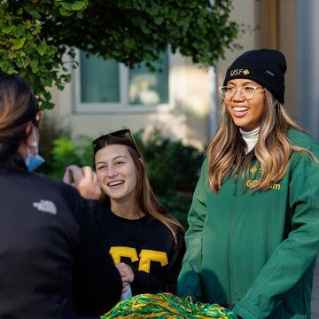 Students talking outside