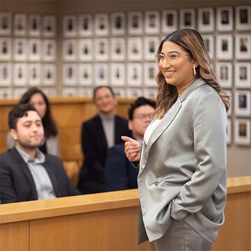 Student presenting in front of a student jury