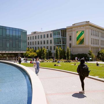 Main campus with students walking around