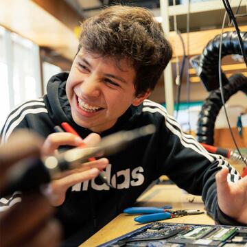 a student working in the engineering hive
