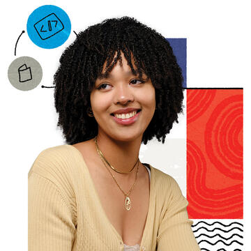 Athene Emeli Marston headshot with design in the background