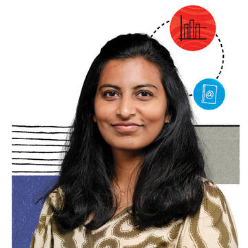 Vibha Bangalore Venkataramu headshot with design in the background