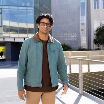 Biotech student posing on Lower Campus