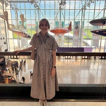 Kira Light MA ’25 visits the Milestones of Flight Hall at the Smithsonian’s National Air and Space Museum.