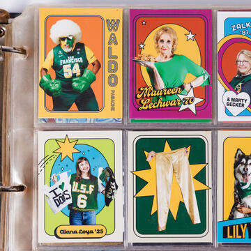 USF Magazine artwork, depicting multiple alumni fans as baseball cards