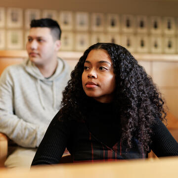 Law student listening attentively in class
