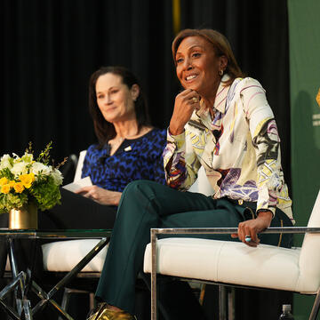 Robin Roberts on stage with Jennifer Azzi at the Silk Speaker Series