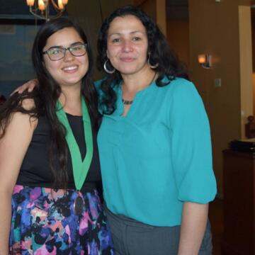 Professor Christina Garcia Lopez (right) celebrating the 2017 Chican@-Latin@ Studies Paper Prize Winner, Sonia Hurtado Ureño ’17 (left)