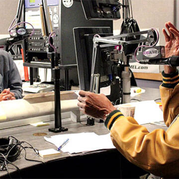 Joe Marshall broadcasting <em>Street Soldiers</em>, a weekly show on San Francisco’s KMEL radio station.
