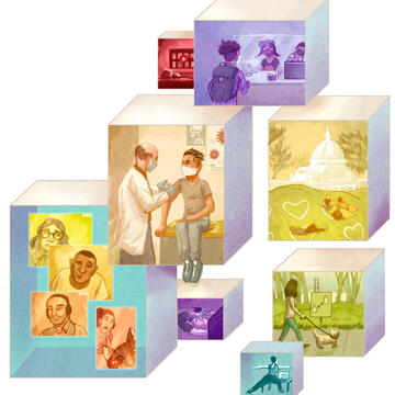Illustrations of people living in the time of coronavirus