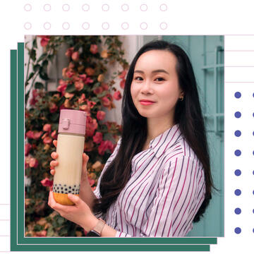 Galina Lang with a reusable boba tea cup
