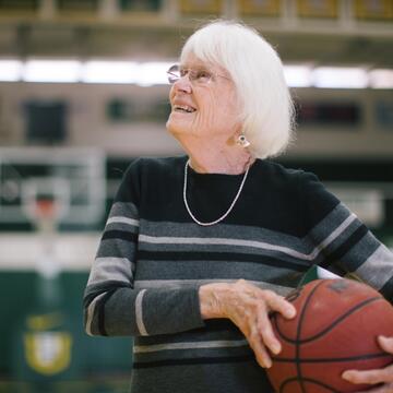 Mina Jenner in War Memorial Gym at Sobrato Center