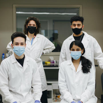 Research students Muhammed Hamir, Naomi Vinod, Marta Bogaczynska, Ricard Rubio