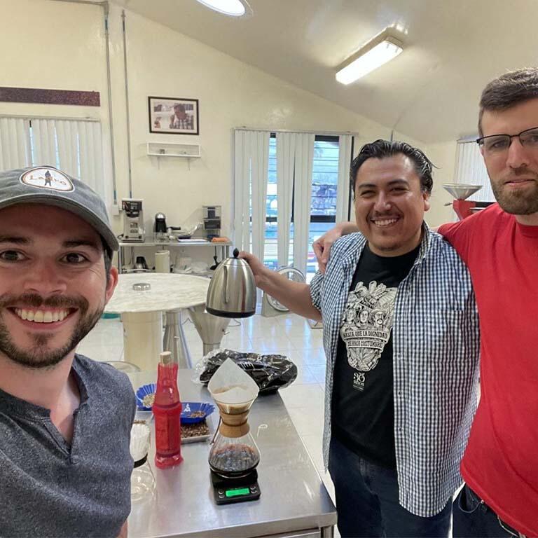 Three people with coffee