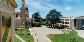 Gleeson Plaza and lower campus.