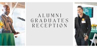 Alumni graduate reception with two alumni posing