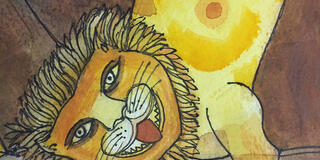 Painting of a lion by Badri Narayan — Untitled (detail), n.d., watercolor on paper.