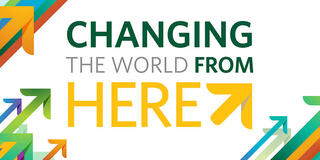 Text that says "Changing the World From Here"