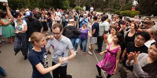 Swing dancing in the park