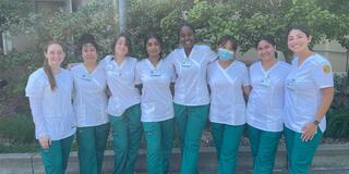 Group of nursing students wearing scrubs