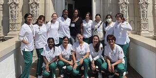 Nursing students smiling.