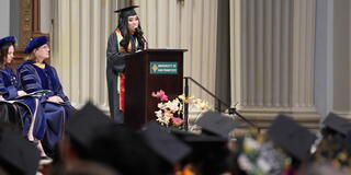 Yliza Kimozave Ortiz speaks at commencement