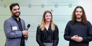 Usman Sarwar MS ’26, Erin Richardson MS ’24, and Jesse Mark MS ’24 at startup summit
