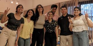 Angira Shukla MS ’23 (far left) and Jake Cosgrove MS ’23 (second from right) with student research assistants in Delhi, India 