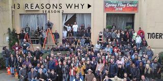 Crew photo with Ellora Coombs ’12 on the set of television show 13 Reasons Why