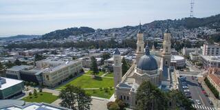 Aerial shot of USF and San Francisco