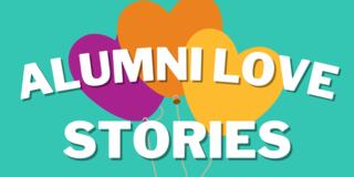 Heart graphic with the words Alumni Love Stories