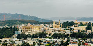 Photo taken from Tank Hill looking at Saint Ignatius and the Golden Gate Bridge