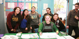 USF School Counseling students Sara Feinberg, Melody Wong, Yasmin Navarro, Marissa Falconer, Jessenia Mendoza, Eugenia Luu & Dylan Allison-Ohara (Left to Right) at the Mind, Body, Soul Pop-up Event.