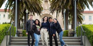 group of students on lone mountain stairs