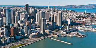 USF downtown campus and San Francisco city pictured from waterfront