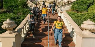 Students on the Spanish steps on Lone Mountain