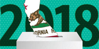 graphic of california-shaped ballot entering ballot box