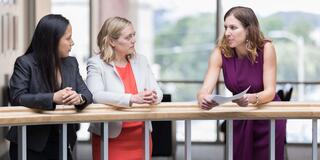 Professor Lara Bazelon, right, working with Racial Justice Clinic team