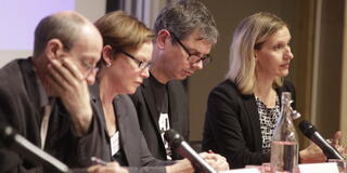 Wendy Betts, far right, at a panel discussion.