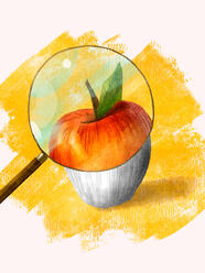 Illustration of an apple under a magnifying glass