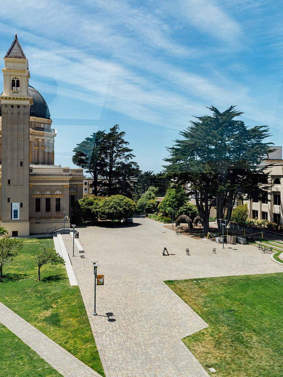 Gleeson Plaza and lower campus.