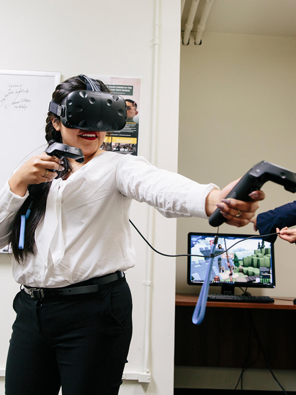 Student using VR equipment in class