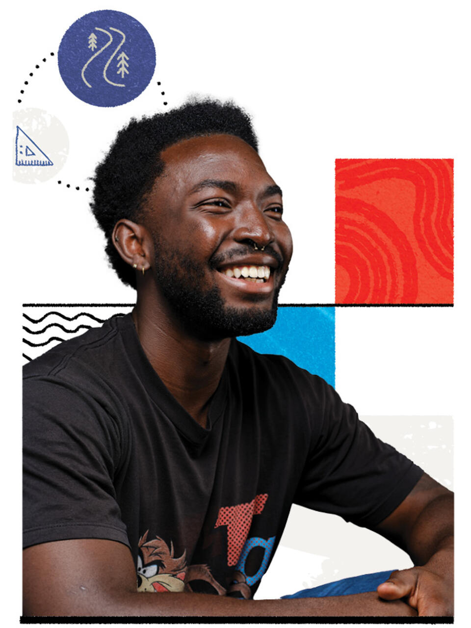 Richard Dzreke headshot with design in the background