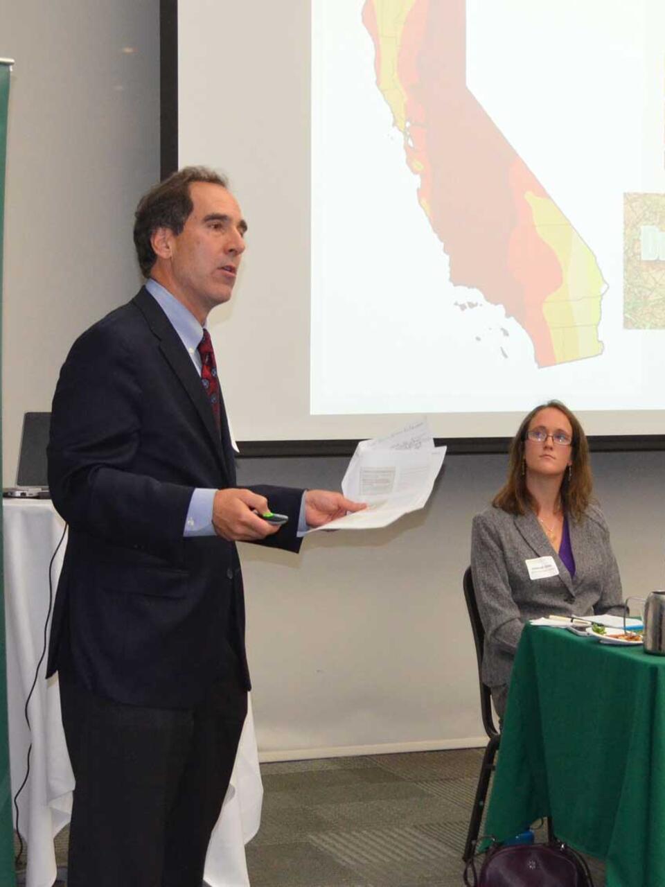 David Sandino, chief counsel for the California Department of Water Resources, presenting at the Oct. 28 event co-hosted by the USF Environmental Law Students and Alumni Society and Environmental Law Society