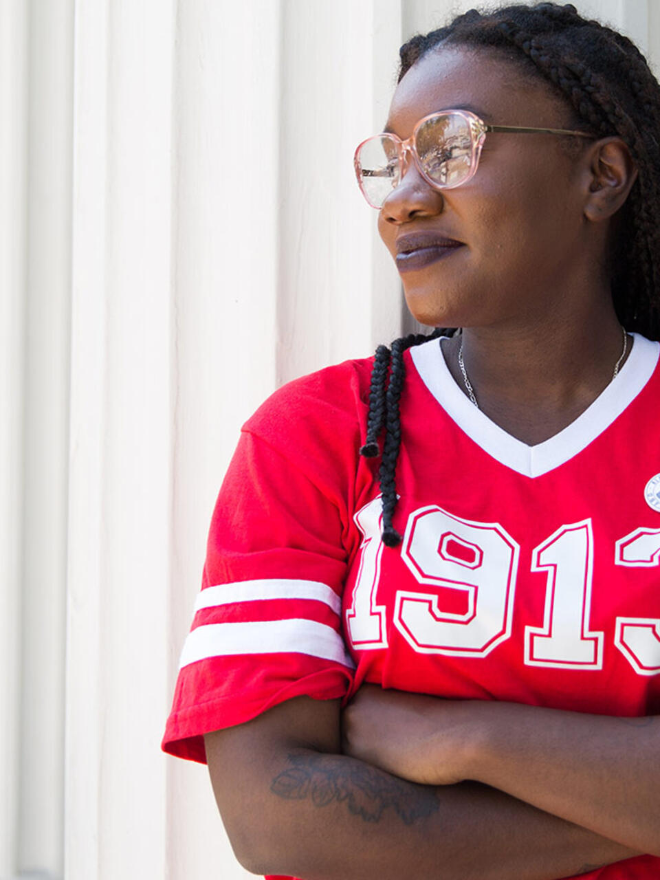 Chaniece Jefferson poses in front of McCarthy Center
